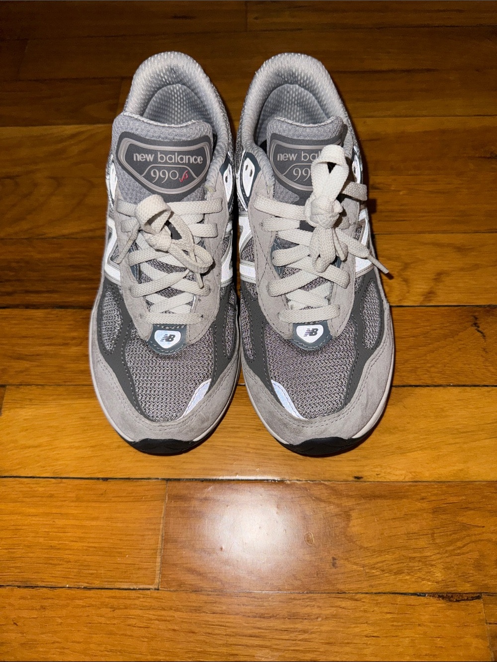 New Balance Kids 990 Gray and White Athletic Sneakers